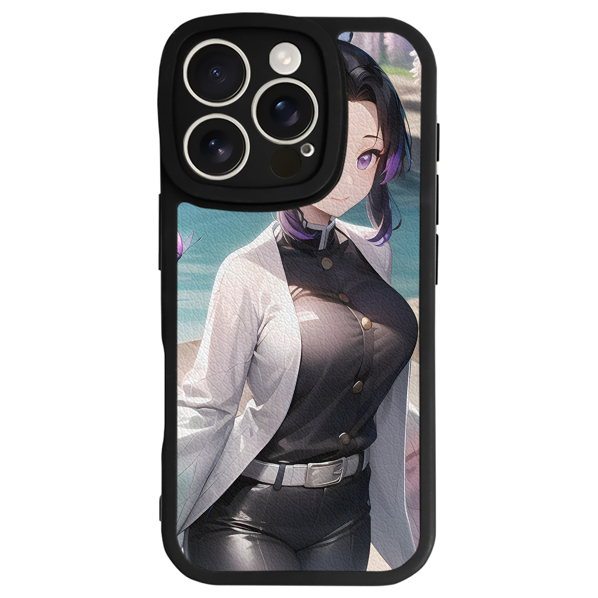 （画像用） 鬼滅の刃（きめつのやいば）蟲柱-胡蝶 しのぶ／こちょう しのぶ Kochou Shinobu 【iPhone 16シリーズ対応】シリコンスマホケース（レザー調） 材質：シリコン